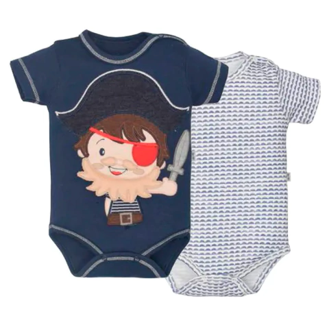 Kit 2 Body Bebê Menino Algodão Bordado Pirata Upi Uli