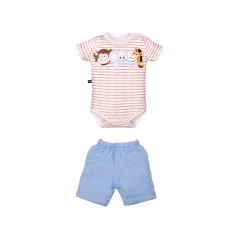 Conjunto Bebê Menino Body Shorts Moleton Listrado Upi Uli