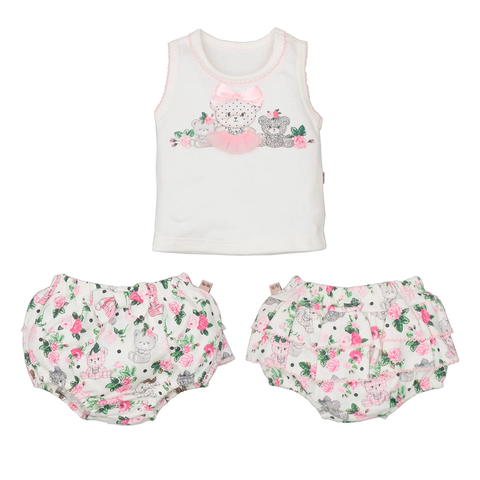 Conj. de bebê Regata C/ Tapa Fralda Suedine Liso/Suedine Estampado Bia