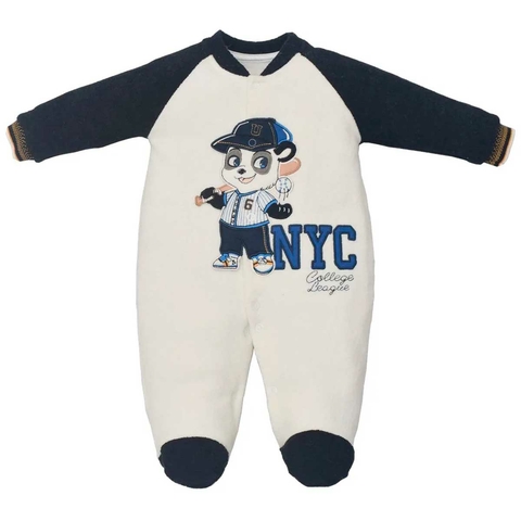 Macacão Longo Bebê Menino Plush Bordado Ursinho Upi Uli