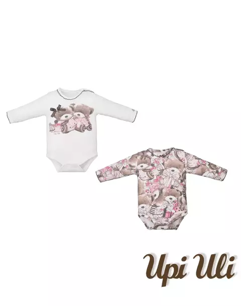 Kit Bebê Body 2 Peças Suedine Liso/Suedine Estampado Ursas