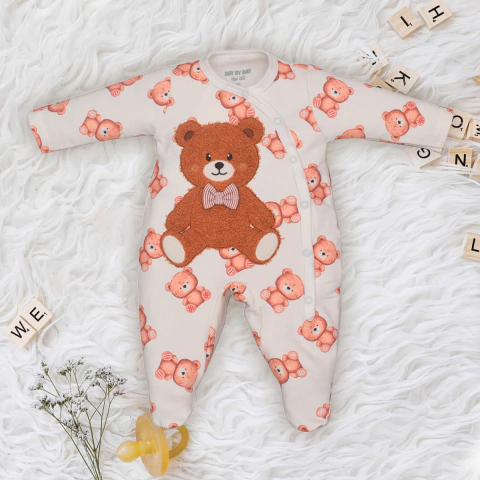 Macacão Molecotton Bebê Estampa Ursinho Marfim Upi Uli