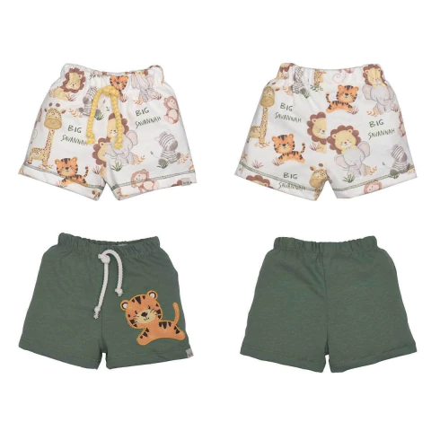 Kit 2 Shorts Bebê Menino Animais Estampados Verde Upi Uli