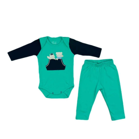 Conjunto Body Com Culote Bebê Menino Suedine Bordado Upi Uli