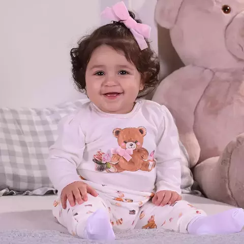 Conjunto Bebê Menina Body e Calça Ursinho Com Flores Upi Uli