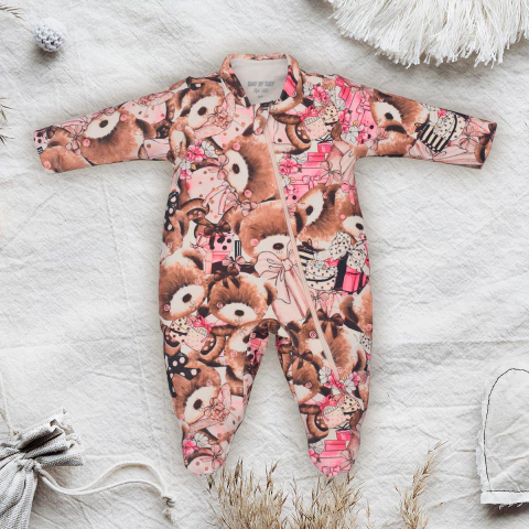 Macacão Bebê Menina Molecotton Estampa Urso Marrom Upi Uli