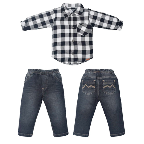 Conjunto Camisa Xadrez Calça Cinza Bebê Menino Upi Uli