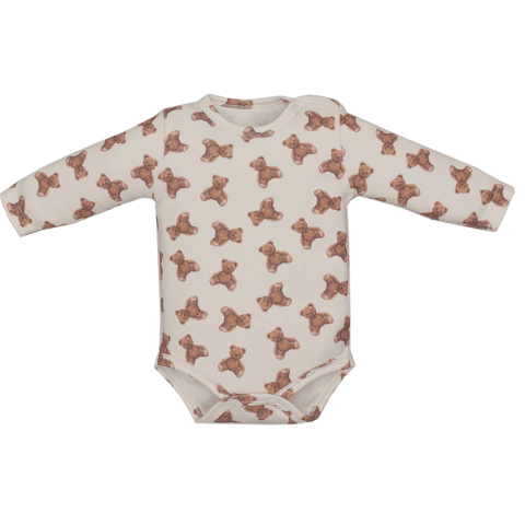 Body Bebê Menina Manga Longa Suedine Marfim Quinn Ursinho