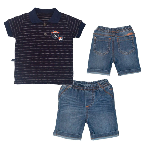 Conjunto Camisa Short Bebê Menino Jeans Listrado Upi Uli