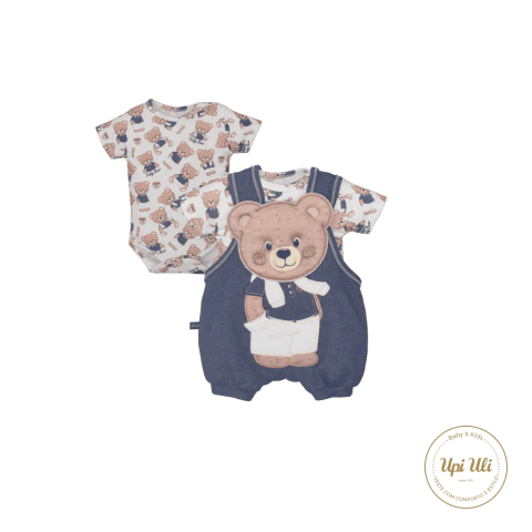 Banho De Sol Com Body Bebê Azul Marinho Bento Ursinho