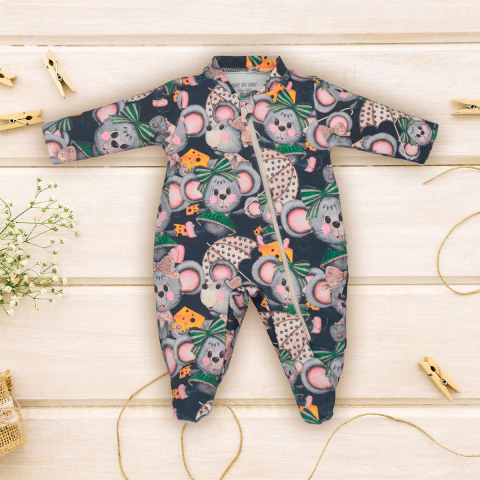 Macacão Bebê Menina Molecotton Estampa Ratinha Preto Upi Uli