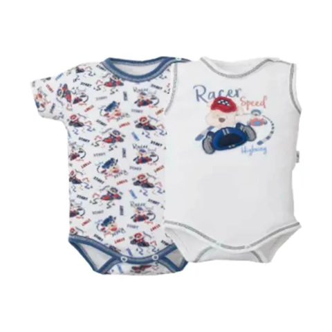 Kit 2 Body Bebê Menino Suedine Estampado Ursinho Upi Uli