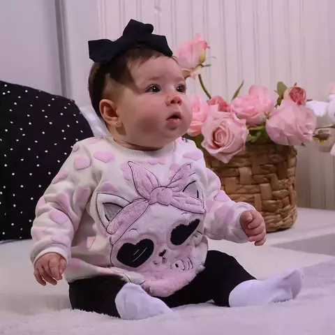 Conjunto Bebê Menina Blusa Calça Urso Coração Rosa Upi Uli