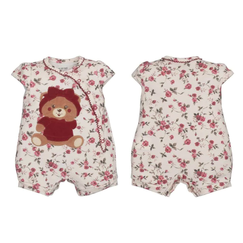 Macaquinho Bebê Menina Suedine Estampa Ursa Flores Upi Uli