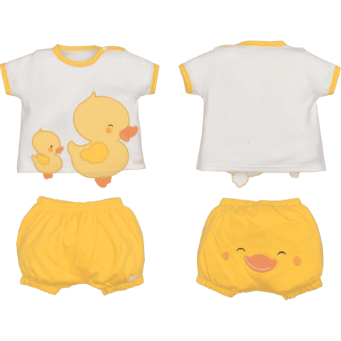 Conjunto Camiseta Short Curto Bebê Patinho Yula Amarelo