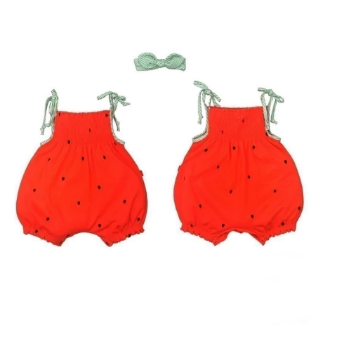 Macaquinho Infantil Menina Vermelho Com Bolinhas Luna Laço