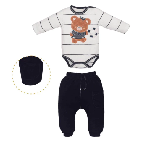 Conjunto Body Manga Longa Culote Bebê Menino Nate Ursinho
