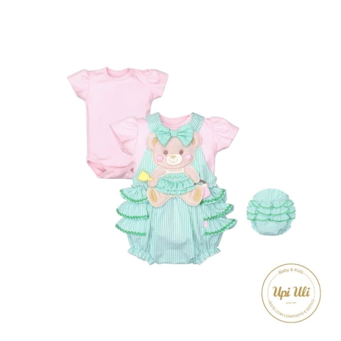 Banho De Sol Com Body Bebê Menina Verde Ana Liz Ursinho