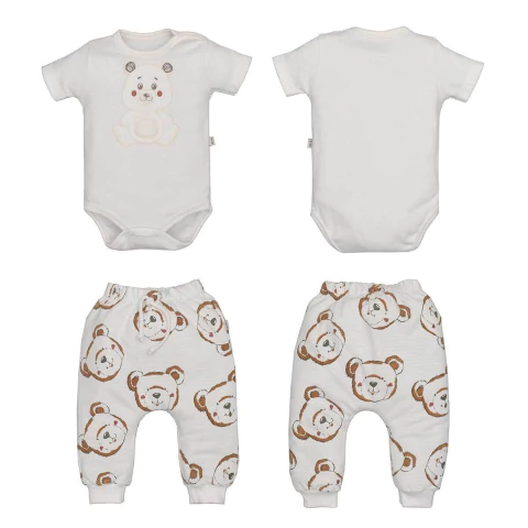 Conjunto Body Culote Sudiene Marfim Bebê Menino Ursinho Yago