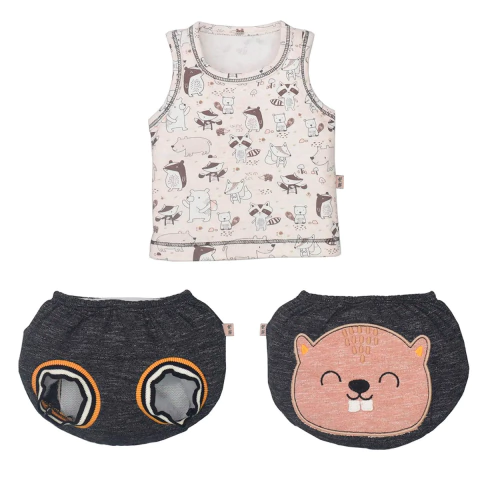 Conjunto Bebê Menino Malha Bordado Esquilo Upi Uli