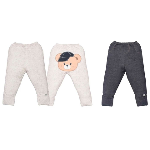 Kit 2 Peças Culote Bebê Menino Algodão Bordado Urso Upi Uli