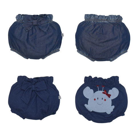 Kit Tapa Fralda 2 Peça Bebê Menina Suedine Jeans Raquel