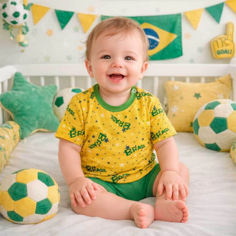 Camiseta Bebê Brasil Estrelas Copa Do Mundo Suedine Upi Uli
