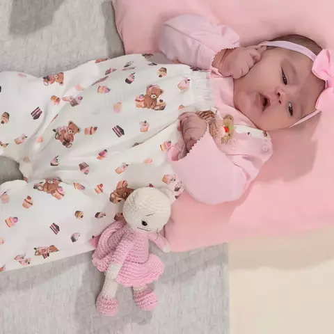 Macacão Bebê Menina Manga Longa Rosa e Branco Doces Upi Uli