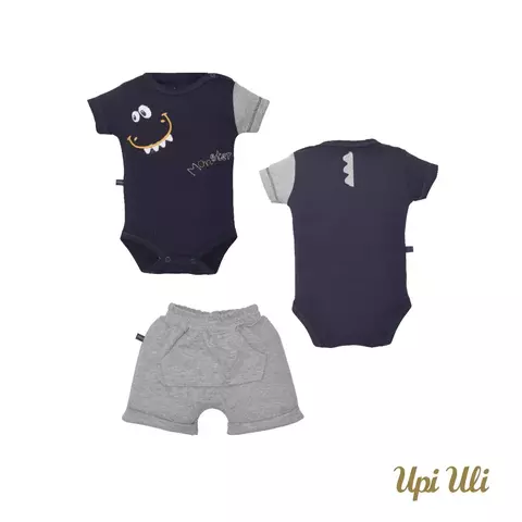 Conjunto De Bebê Body Com Shorts Azul Tiago