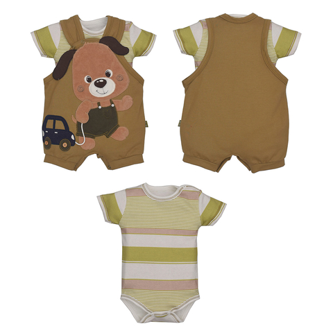 Conjunto Banho de Sol Com Body Bebê Menino Suedine Mathias