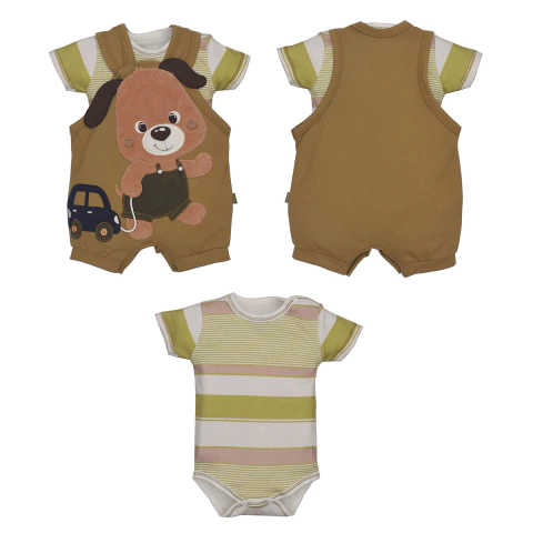 Conjunto Banho de Sol Com Body Bebê Menino Suedine Mathias