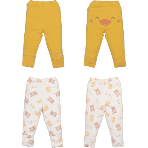 Kit 2 Culote Bebê Liso Amarelo E Estampada Ursinhos Upi Uli