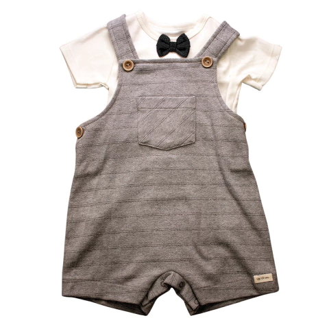 Conjunto Banho De Sol Com Body Bebê Menino Cinza Suedine