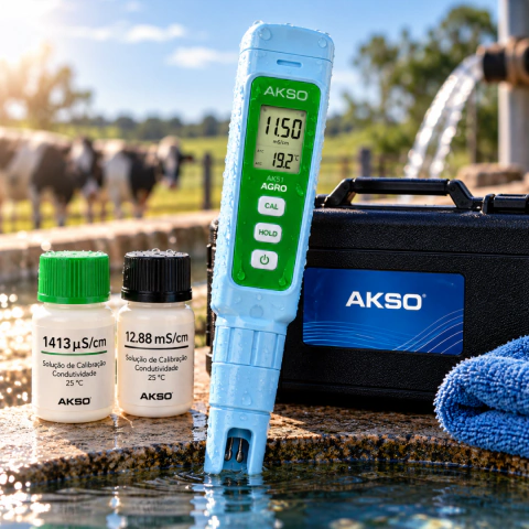 Medidor De Condutividade Ak51 Agro + 2 Soluções Calibração