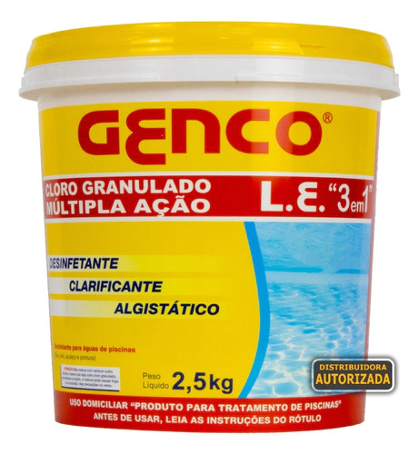 Balde De Cloro Granulado 2,5kg Genco Ação 3em1