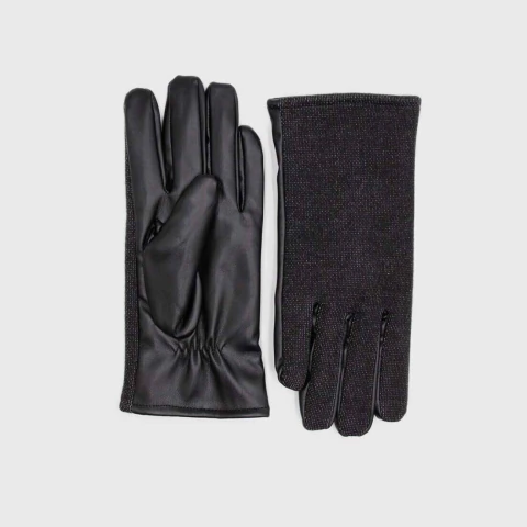Guantes de cuerina + lanilla - negro
