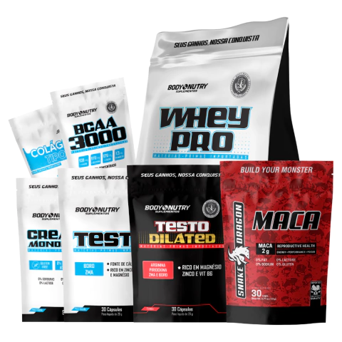 Kit Whey Pro + Testo Dilated + Testo + Maca Peruana + Creatina + BCAA 3000 + Colágeno Tipo 2 - comprar online
