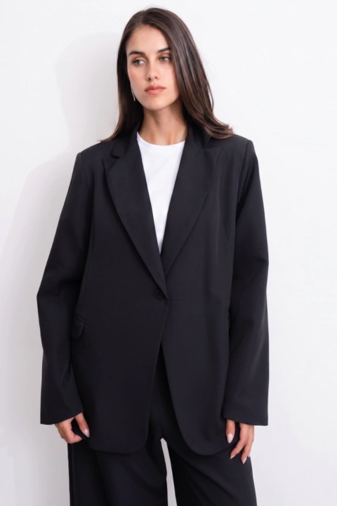Blazer oversize por mayor, sastrero, talles reales, color negro, fábrica de indumentaria femenina