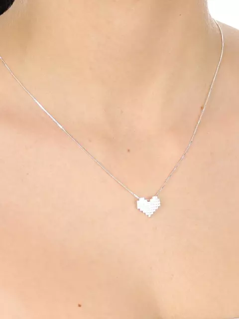 Colar de Prata 925 Pingente Coração Romântico Cravejado com Zircônias - comprar online