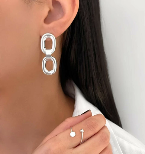 Conjunto brinco 2 elos e anel regulável