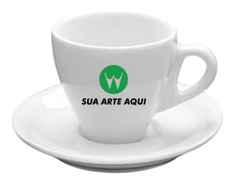 12 Xícaras de 90ml de Porcelana com Pires Personalizadas com Logo até 3 cores - comprar online