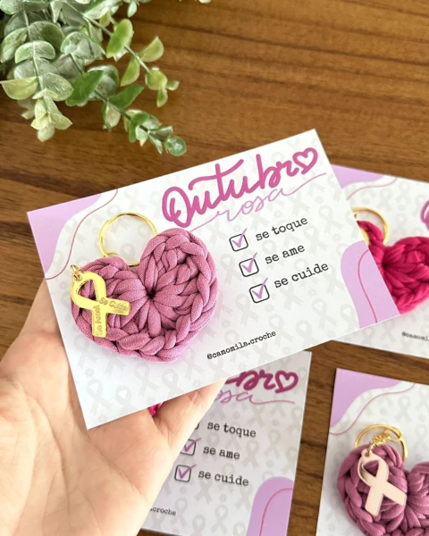 CHAVEIRO OUTUBRO ROSA C/ CARTÃO