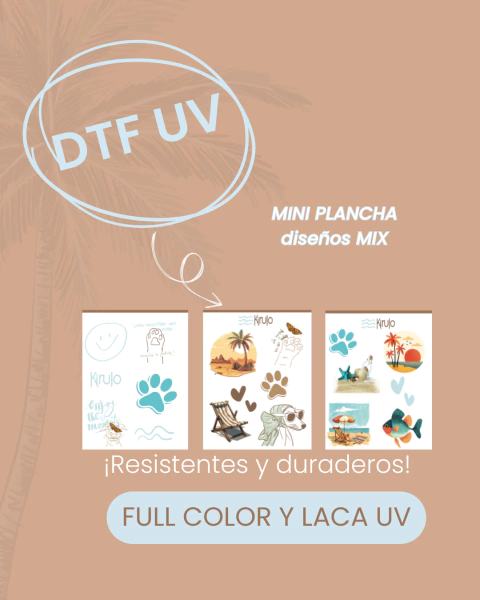 Mini plancha stickers DTF UV Diseños mix