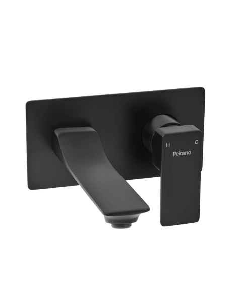 Griferia lavatorio de pared monocomando negra Soria Black Peirano
