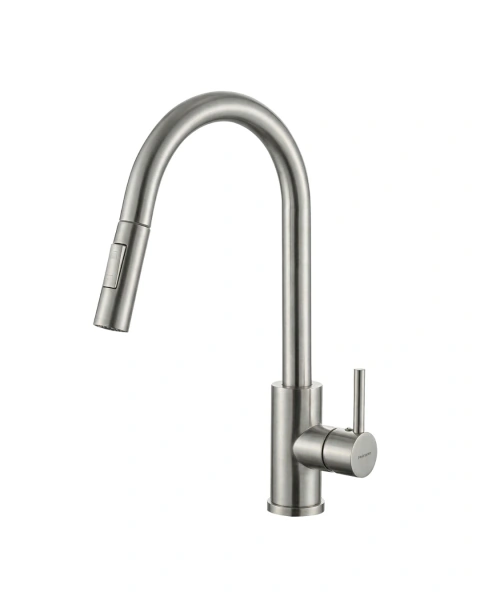 Griferia de cocina monocomando con rociador acero Valencia Peirano 20-122S