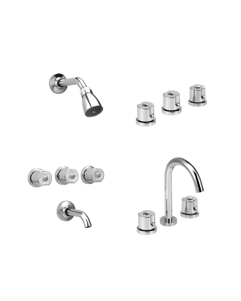 Set griferia de lavatorio bidet y ducha doble comando cromo Peirano Malba 90-058