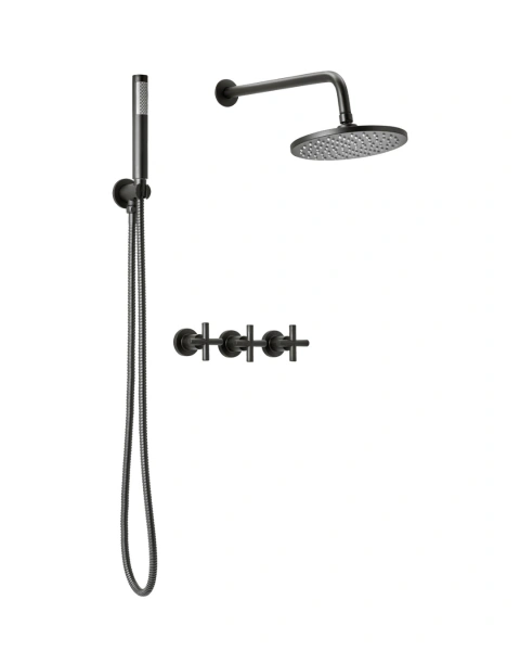 Griferia ducha de embutir doble comando con duchador Black Velvet negra Peirano 85-190