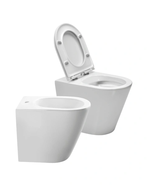 Inodoro corto con tapa cierre suave + Bidet 1 agujero Padova Piazza B0901 + B0904