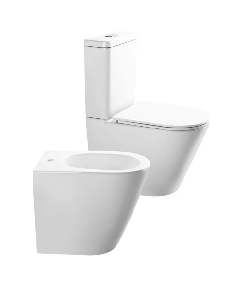 Inodoro largo con deposito y tapa cierre suave + Bidet 1 agujero Padova Piazza B0900 + B0904