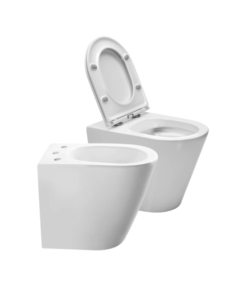 Inodoro corto con tapa cierre suave + Bidet 3 agujeros Padova Piazza B0901 + B0903